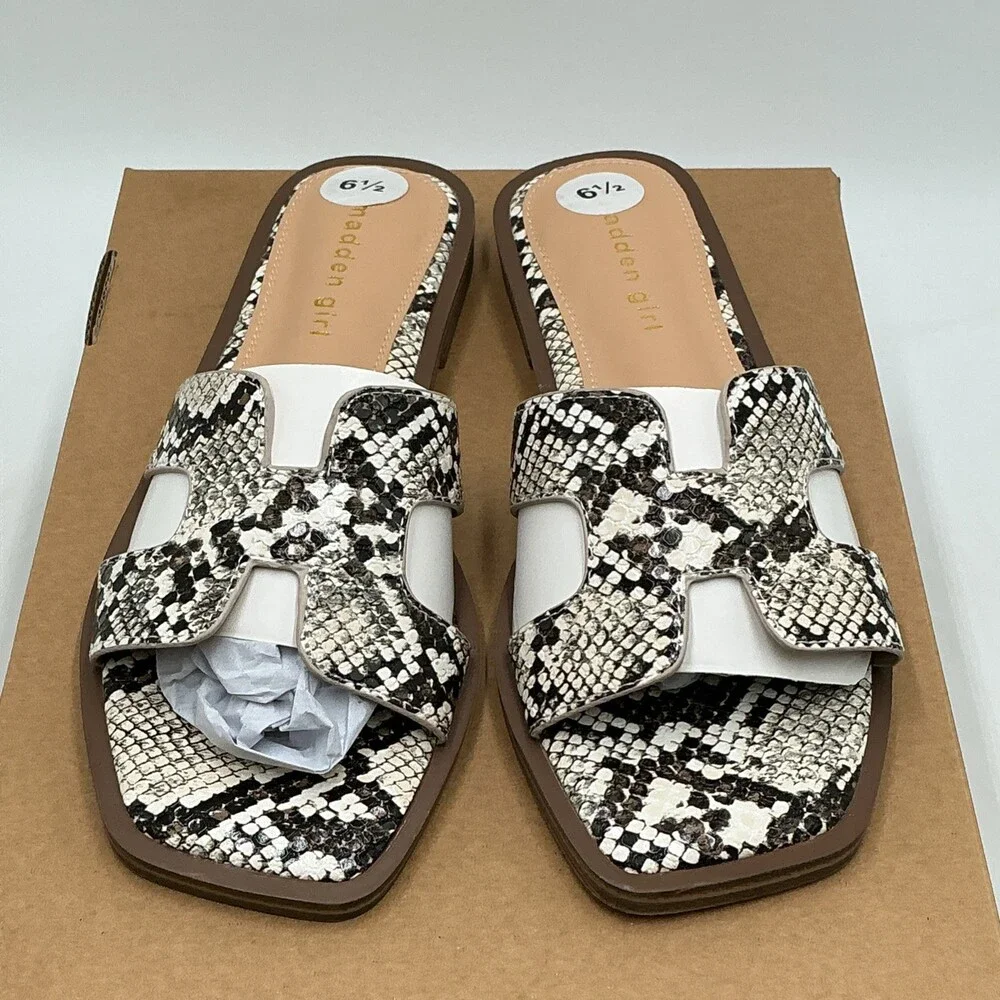 Madden Girl Helm Sandals Women's 6.5 Multi Snakeskin Faux Leather Slide Eby4392